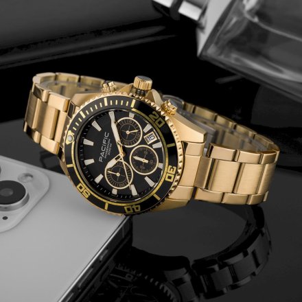 Pacific Poseidon SMPB-2004-04 złoty męski zegarek na bransolecie chronograf 200M