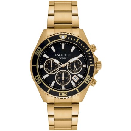 Pacific Poseidon SMPB-2004-04 złoty męski zegarek na bransolecie chronograf 200M