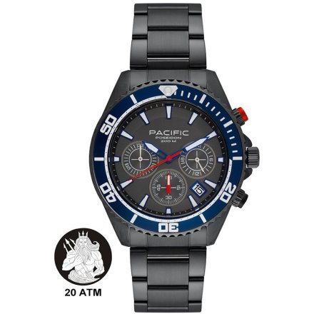 Pacific Poseidon SMPB-2004-05 szary męski zegarek na bransolecie chronograf 200M