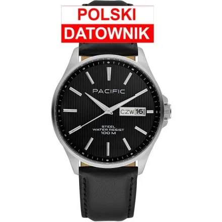 Pacific SMA-1075D-02 czarny męski zegarek z polskim datownikiem i wodoszczelnością 100M