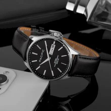 Pacific SMA-1075D-02 czarny męski zegarek z polskim datownikiem i wodoszczelnością 100M