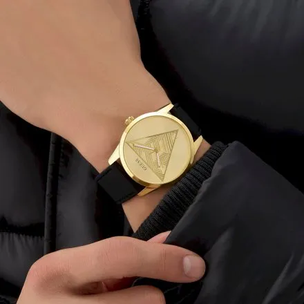 Guess Clark złoty zegarek męski z czarnym paskiem GW0957G2 