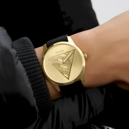 Guess Clark złoty zegarek męski z czarnym paskiem GW0957G2 