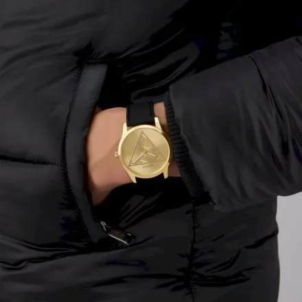 Guess Clark złoty zegarek męski z czarnym paskiem GW0957G2 