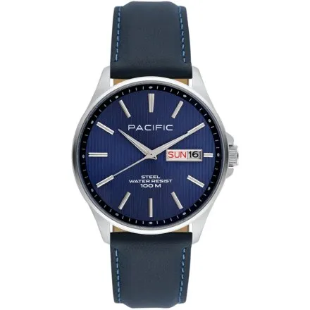 Pacific SMA-1075D-03 granatowy męski zegarek z polskim datownikiem i wodoszczelnością 100M