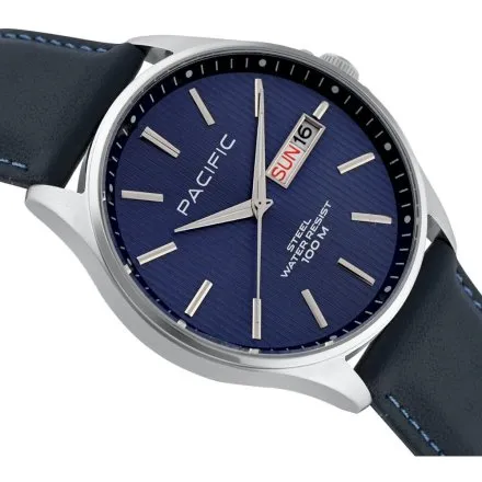 Pacific SMA-1075D-03 granatowy męski zegarek z polskim datownikiem i wodoszczelnością 100M