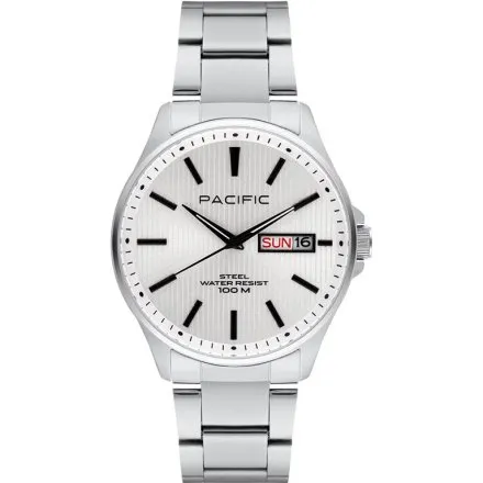 Pacific SMB-1075D-01 srebrny męski zegarek z polskim datownikiem i wodoszczelnością 100M