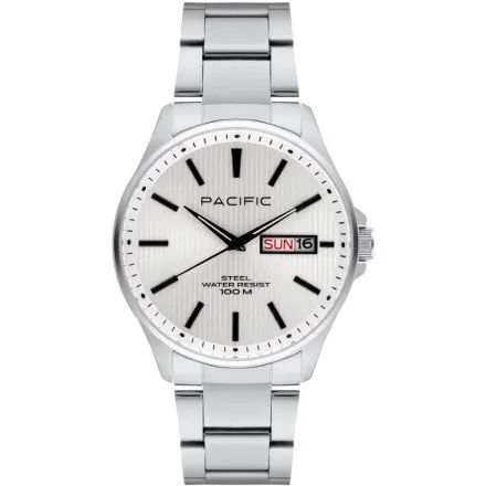 Pacific SMB-1075D-01 srebrny męski zegarek z polskim datownikiem i wodoszczelnością 100M