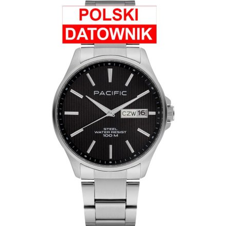 Pacific SMB-1075D-02 czarny męski zegarek z polskim datownikiem i wodoszczelnością 100M