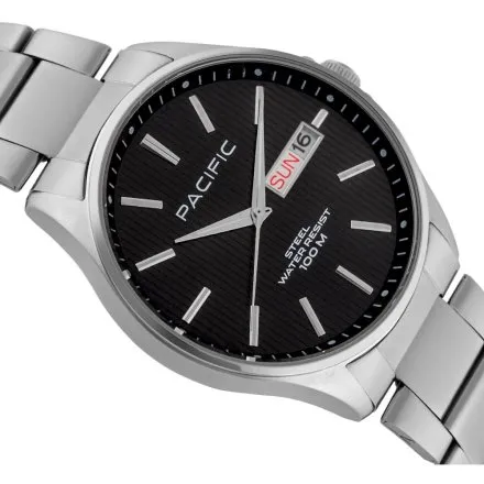 Pacific SMB-1075D-02 czarny męski zegarek z polskim datownikiem i wodoszczelnością 100M