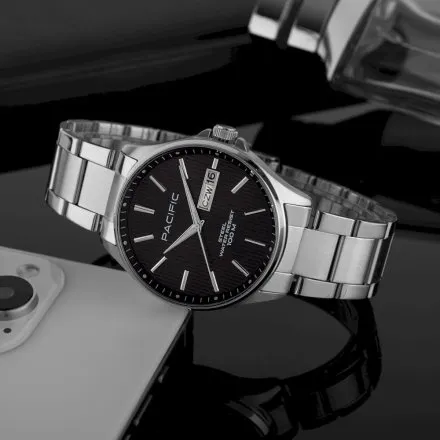 Pacific SMB-1075D-02 czarny męski zegarek z polskim datownikiem i wodoszczelnością 100M
