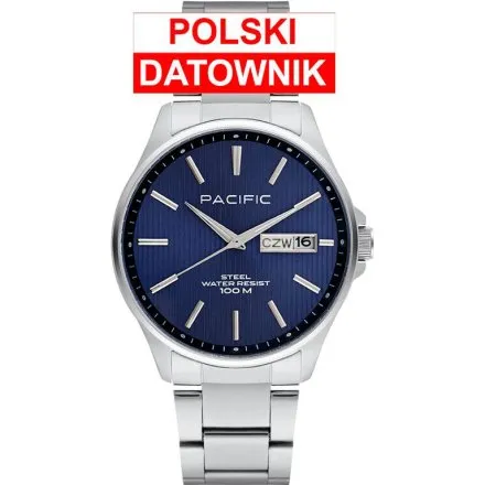 Pacific SMB-1075D-03 niebieski męski zegarek z polskim datownikiem i wodoszczelnością 100M