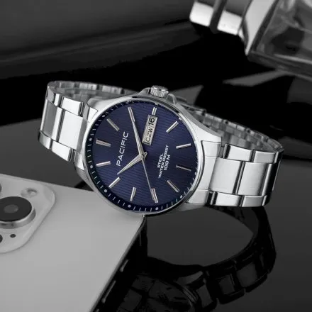 Pacific SMB-1075D-03 niebieski męski zegarek z polskim datownikiem i wodoszczelnością 100M