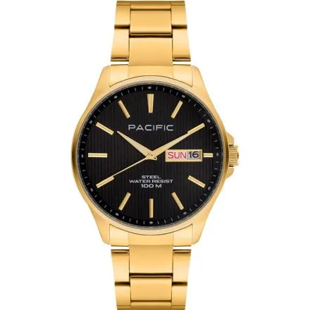 Pacific SMB-1075D-07 złoty męski zegarek z polskim datownikiem i wodoszczelnością 100M