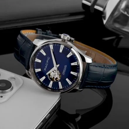 Pacific SAMA-1702-02 Automat granatowy męski zegarek open heart