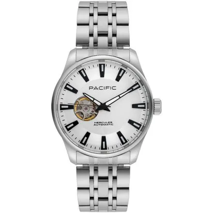 Pacific SAMA-1702-01 Automat na bransolecie srebrny męski zegarek open heart