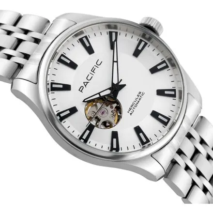 Pacific SAMA-1702-01 Automat na bransolecie srebrny męski zegarek open heart