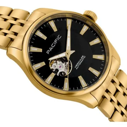 Pacific SAMA-1702-04 Automat na bransolecie złoty męski zegarek open heart