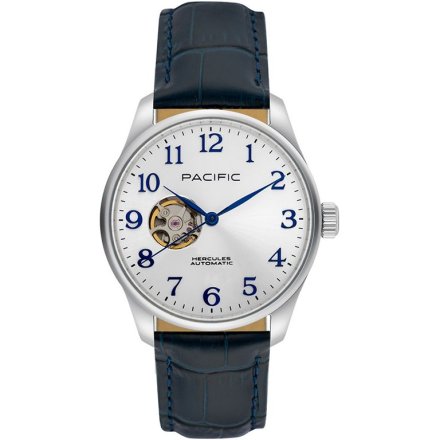 Pacific SAMA-1701-02 Automat srebrno-niebieski męski zegarek open heart