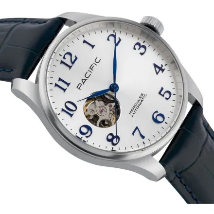 Pacific SAMA-1701-02 Automat srebrno-niebieski męski zegarek open heart