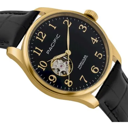 Pacific SAMA-1701-04 Automat złoto-czarny męski zegarek open heart