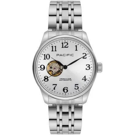 Pacific SAMB-1701-01 Automat srebrny męski zegarek na bransolecie open heart