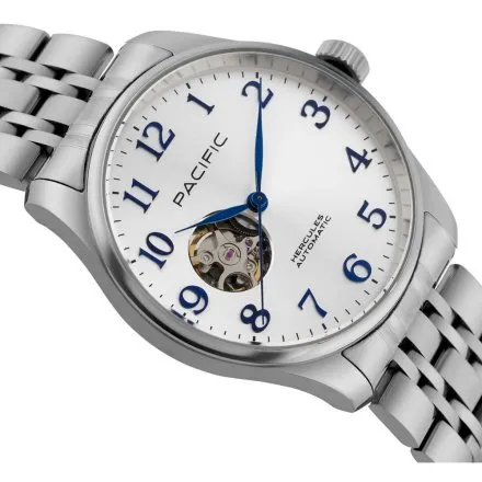Pacific SAMB-1701-02 Automat srebrny męski zegarek na bransolecie open heart