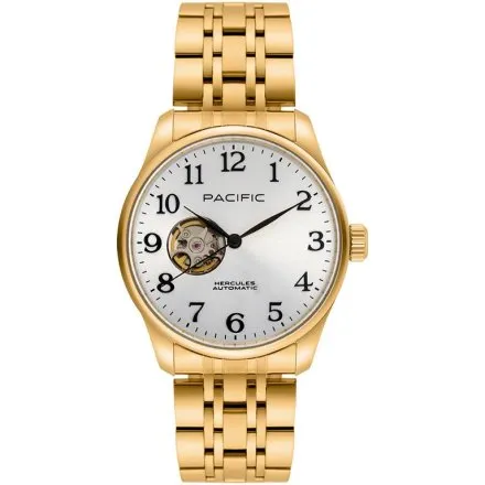 Pacific SAMB-1701-03 Automat złoty męski zegarek na bransolecie open heart