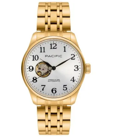 Pacific SAMB-1701-03 Automat złoty męski zegarek na bransolecie open heart