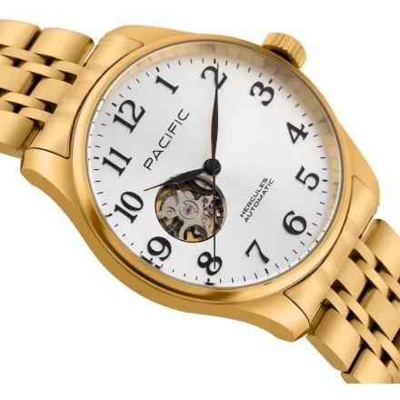 Pacific SAMB-1701-03 Automat złoty męski zegarek na bransolecie open heart