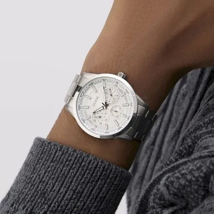 Guess Trey srebrny zegarek męski srebrna tarcza multidata GW0963G 