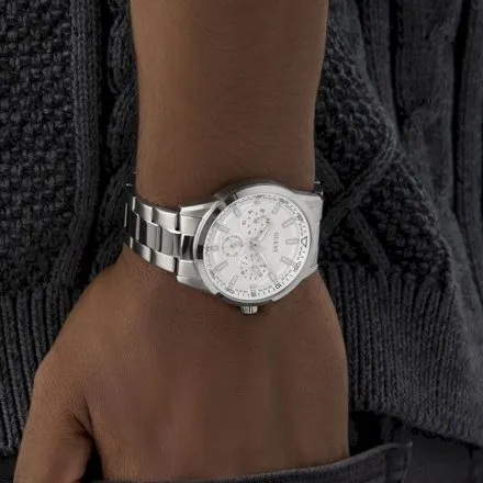 Guess Trey srebrny zegarek męski srebrna tarcza multidata GW0963G 