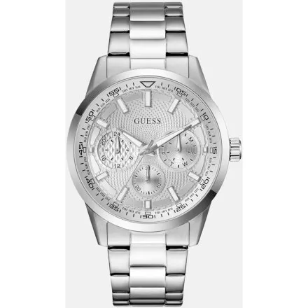 Guess Trey srebrny zegarek męski srebrna tarcza multidata GW0963G 