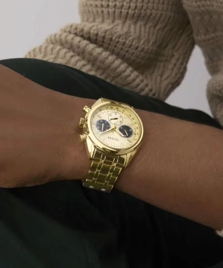 Guess Dawson złoty zegarek męski na bransolecie multidata GW0971G2