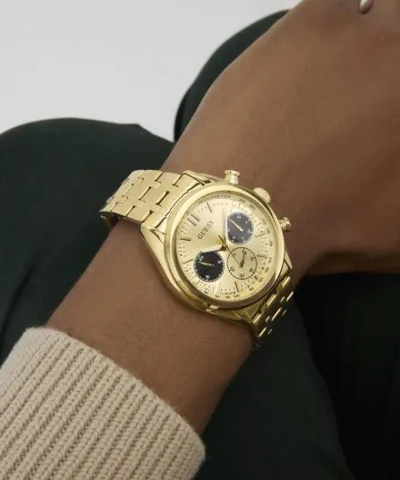 Guess Dawson złoty zegarek męski na bransolecie multidata GW0971G2