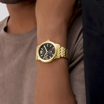 Guess Emerson zegarek męski złoty czarna tarcza datownik GW0976G2