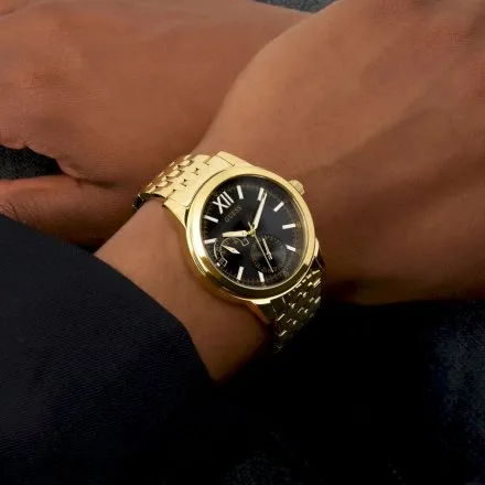 Guess Emerson zegarek męski złoty czarna tarcza datownik GW0976G2