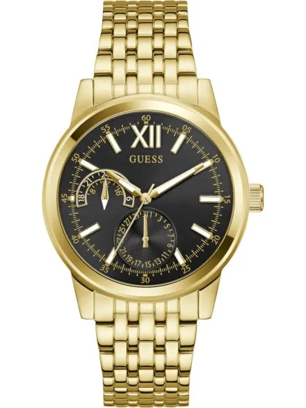 Guess Emerson zegarek męski złoty czarna tarcza datownik GW0976G2