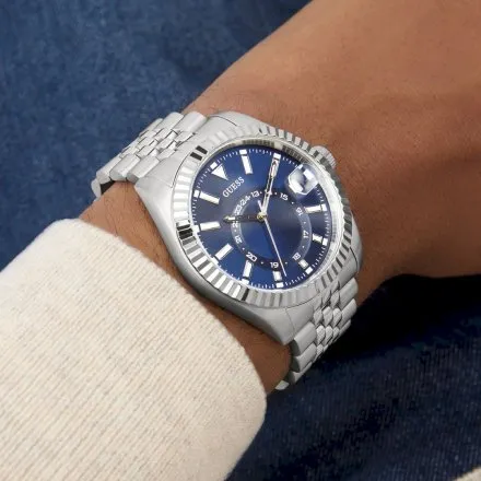 Guess Jaden zegarek męski srebrny granatowa tarcza datownik GW0977G1