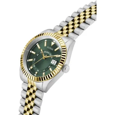 Guess Jaden zegarek męski srebrno-złoty zielona tarcza datownik GW0977G4