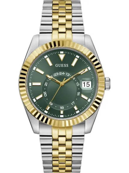 Guess Jaden zegarek męski srebrno-złoty zielona tarcza datownik GW0977G4