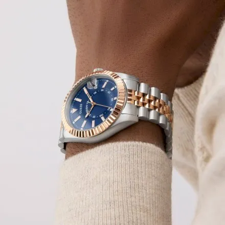 Guess Jaden zegarek męski srebrno-różowozłoty granatowa tarcza datownik GW0977G5