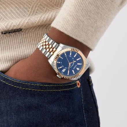 Guess Jaden zegarek męski srebrno-różowozłoty granatowa tarcza datownik GW0977G5