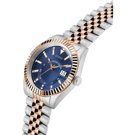 Guess Jaden zegarek męski srebrno-różowozłoty granatowa tarcza datownik GW0977G5
