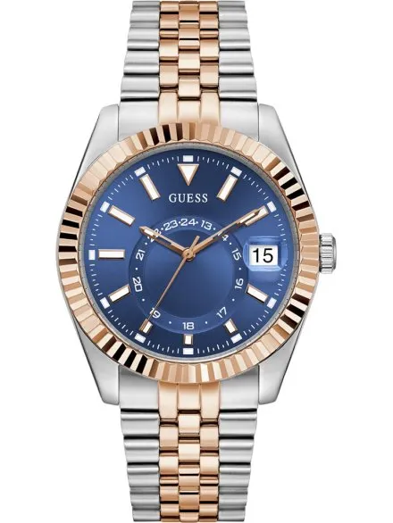 Guess Jaden zegarek męski srebrno-różowozłoty granatowa tarcza datownik GW0977G5