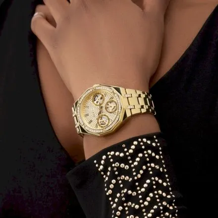 Guess Quinn złoty zegarek damski z kryształkami GW0988L2