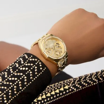 Guess Quinn złoty zegarek damski z kryształkami GW0988L2