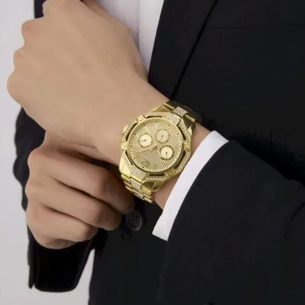 Guess Regal złoty zegarek męski z kryształkami multidata GW0990G2