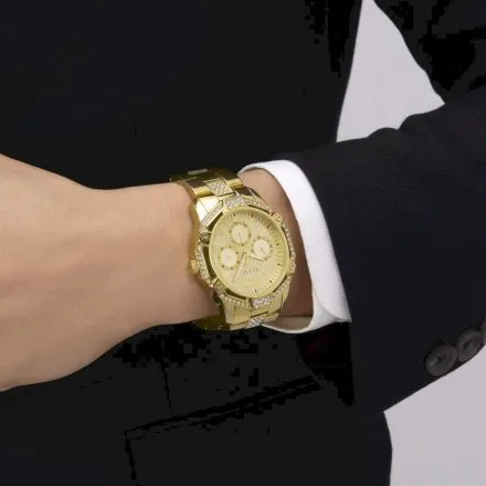 Guess Regal złoty zegarek męski z kryształkami multidata GW0990G2