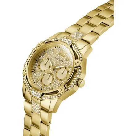 Guess Regal złoty zegarek męski z kryształkami multidata GW0990G2